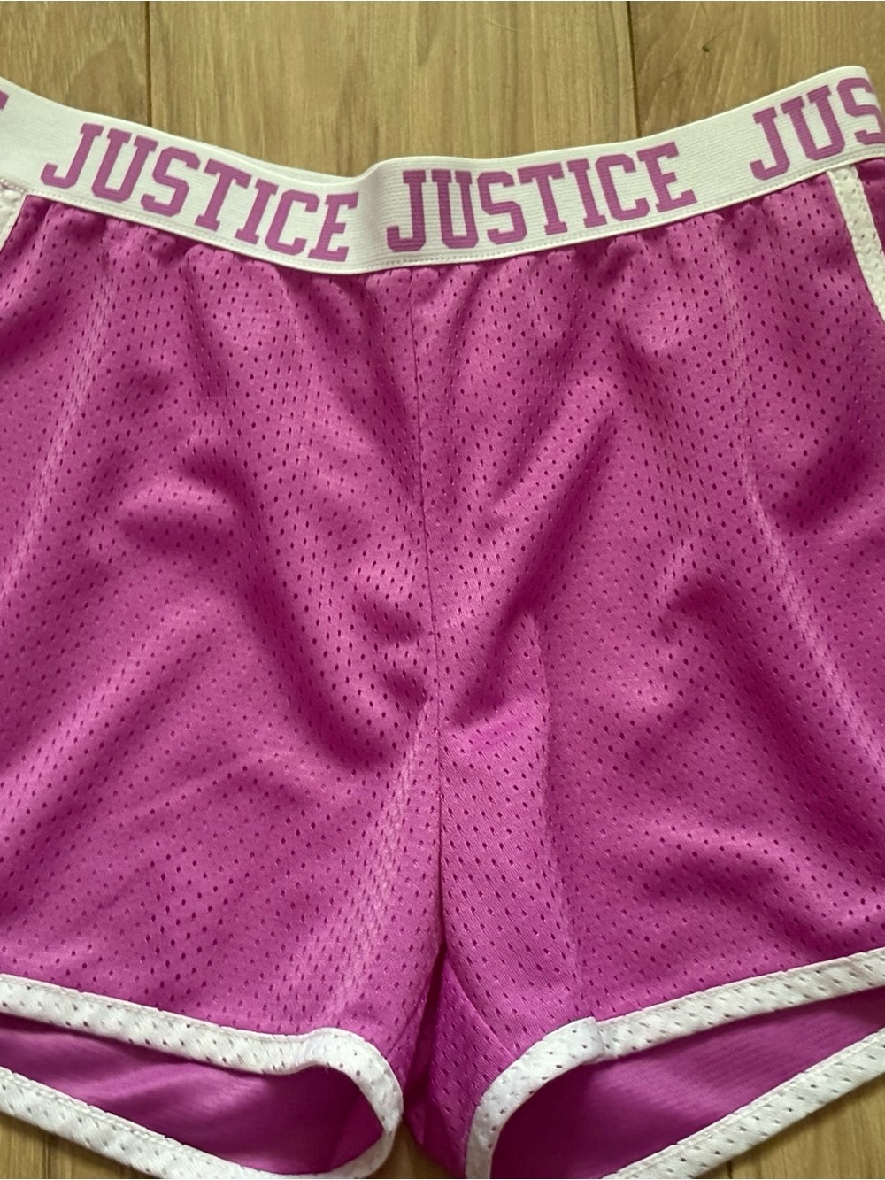 Justice Pink Mesh Athletic Shorts with White Trim